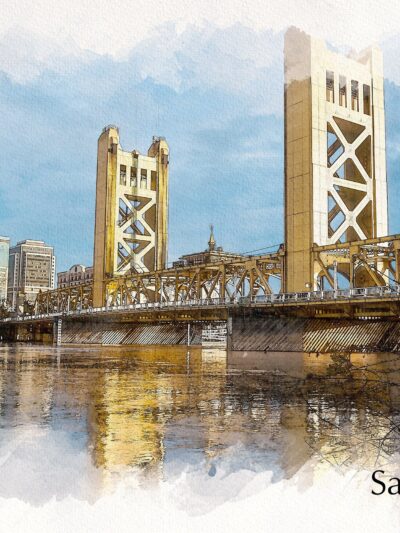 Sacramento California watercolor skyline canvas, Sacramento watercolor Sacramento wall art, Sacramento Sacramento watercolor