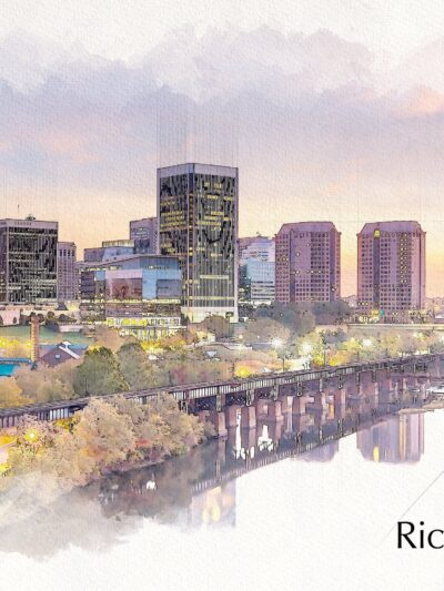 Richmond watercolor wall art, Richmond sketch watercolor Canvas, Richmond James River skyline, Richmond Wall canvas, Virginia skyline art