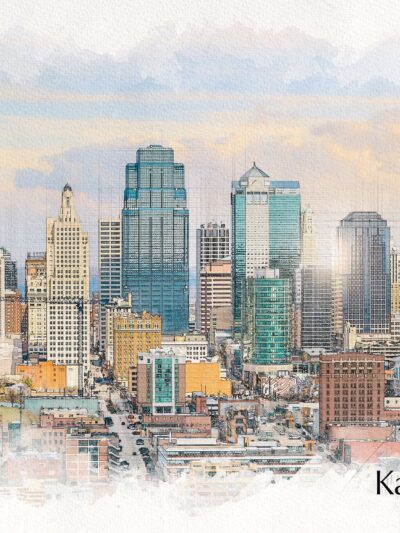 Kansas City sketch watercolor canvas, Kansas City Canvas  Kansas City watercolor City wall art canvas, Kansas City  wall art,
