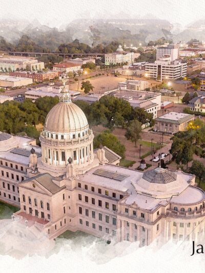 Jackson Mississippi watercolor canvas, Jackson watercolor  Jackson Canvas Wall Art, Jackson Mississippi wall art canvas, Jackson wall art,