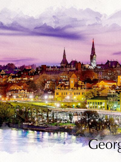 Georgetown Watercolor,  Washington DC street scene canvas, Washington wall art, Canvas gifts, Georgetown university