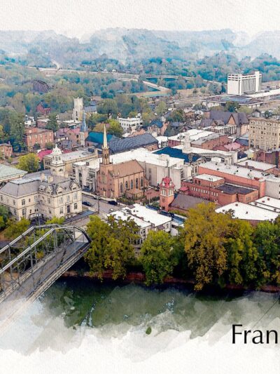 Frankfort Kentucky watercolor skyline canvas, Frankfort KY watercolor Canvas Wall Art, Frankfort KY wall art canvas, Frankfort KY  art