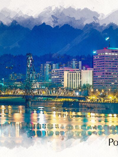 Portland Oregon sketch watercolor skyline canvas, Portland watercolor Canvas Wall Art, Portland Oregon wall art canvas, Portland canvas art