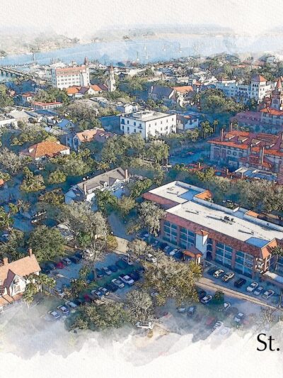 St Augustine Florida sketch watercolor Skyline, St Augustine watercolor Canvas St Augustine skyline, St Augustine  Wall canvas,