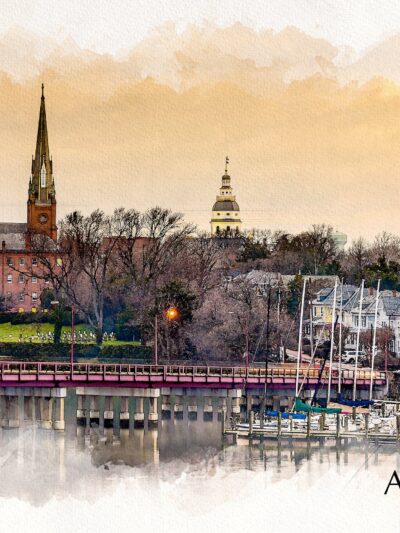 Annapolis sketch skyline watercolor,  Annapolis watercolor Canvas,  Annapolis Maryland Canvas Wall Art, Annapolis watercolor, Annapolis