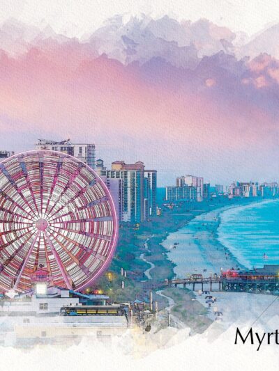 Myrtle Beach sketch watercolor, Myrtle beach wheel Canvas, Myrtle Beach canvas, Myrtle Beach watercolor canvas, South Carolina Gift,