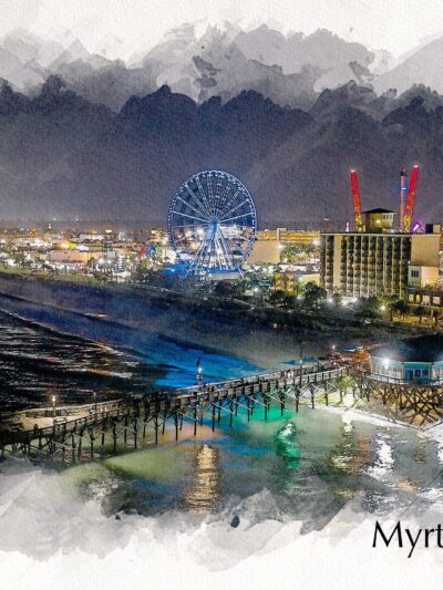 Myrtle Beach sketch watercolor, Myrtle beach wheel Canvas, Myrtle Beach canvas, Myrtle Beach watercolor canvas, South Carolina Gift,