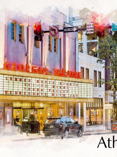 Athens Georgia sketch watercolor canvas, Athens Canvas,  Athens wall canvas, Athens wall art, University of Georgia watercolor