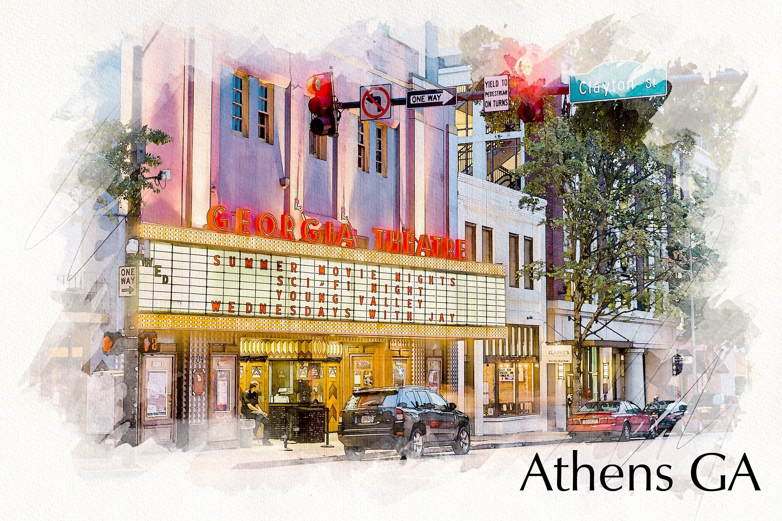 Athens Georgia sketch watercolor canvas, Athens Canvas, Athens wall canvas, Athens wall art, University of Georgia watercolor