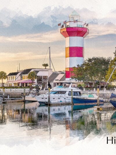 Hilton Head SC sketch watercolor, Hilton Head Lighthouse Canvas, South Carolina watercolor canvas, Hilton head watercolor, Hilton Head print