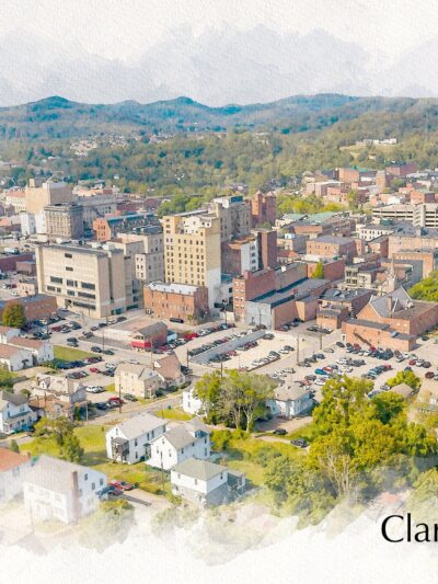 Clarksburg West Virginia watercolor skyline canvas, Clarksburg watercolor Canvas Wall Art, Clarksburg wall art canvas, Clarksburg WV