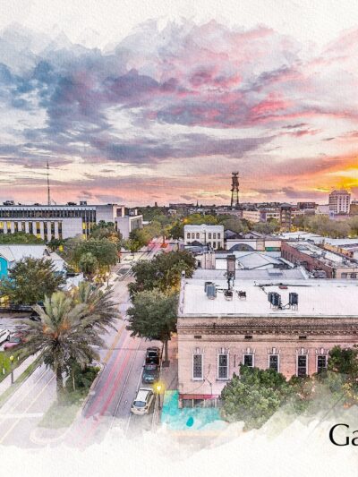 Gainesville Florida watercolor on Canvas, University of Florida ,Florida wall art, Gainesville watercolor  University of Florida gators