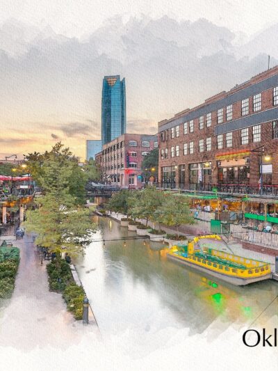 Oklahoma City Bricktown watercolor canvas, Oklahoma art,  OKC wall art, Canvas Wall Art, OKC syline,  Bricktown Oklahoma City