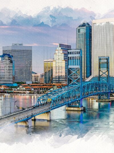 Jacksonville watercolor, Jacksonville Canvas, Jacksonville watercolor skyline, Jacksonville Wall canvas, Jacksonville wall art