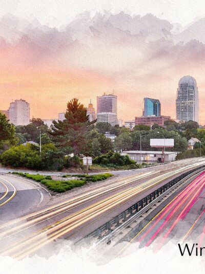 Winston-Salem watercolor skyline canvas, Winston-Salem Canvas Print, North Carolina watercolor, Canvas Wall Art, Winston Salem art