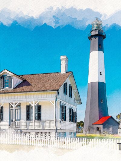 Tybee Island Georgia watercolor canvas, Tybee Island Beach Canvas, Tybee island watercolor,  Georgia photo wall art print, Savannah