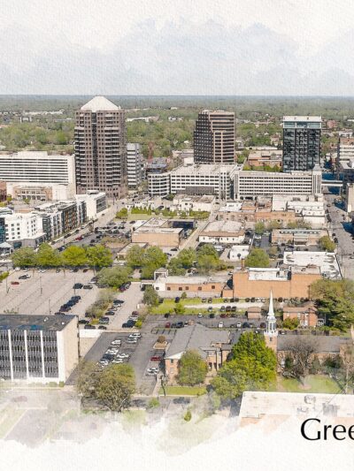 Greensboro sketch watercolor canvas, Greensboro skyline watercolor,  Greensboro NC Canvas Wall Art, Greensboro wall art canvas,