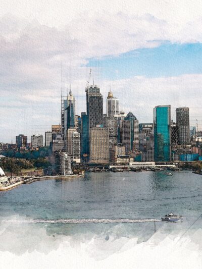 Sydney watercolor Canvas, City skyline, Large Sydney Australia watercolor, Australia  wall art,  Sydney sketch watercolor