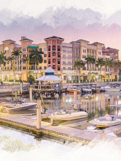 Naples Florida watercolor Canvas, Naples Florida sketch watercolor canvas, Old South wall art, Gulf Coast Florida, Naples Florida watercolor