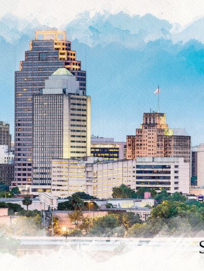 San Antonio watercolor , San Antonio Canvas, San Antonio skyline, San Antonio Wall canvas, Texas wall art, San Antonio decor, Texas canvas