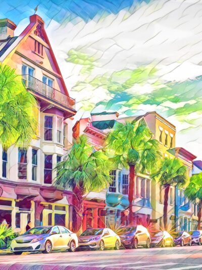 Charleston SC watercolor street scene canvas, Charleston Canvas,  Charleston wall canvas, Charleston watercolor Charleston south decor