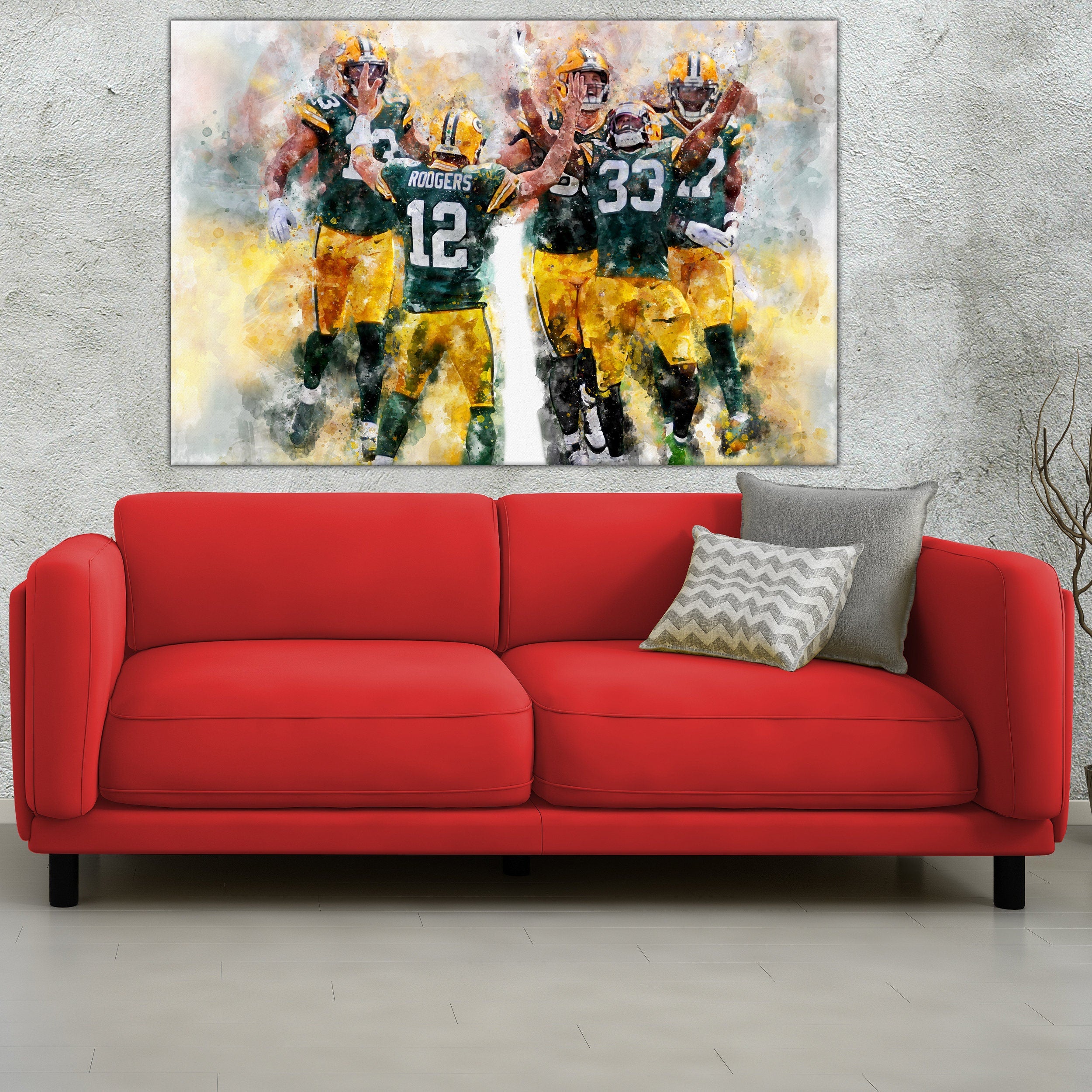 Aaron Rodgers and the Packers watercolor print on canvas - Image 3