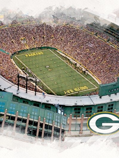Lambeau Field Artwork, Lambeau Field watercolor sketch, Green Bay Packers Collage,  Green Bay Packers Poster, Green Bay packers Canvas, Pro