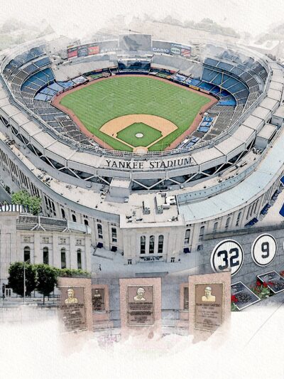 Yankee Stadium Artwork, Yankee Stadium watercolor sketch, Monument Park, New York Yankees Collage,, Pro