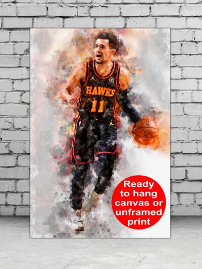 Trae Young on canvas watercolor, Atlanta Hawks wall art, Trae Young poster Canvas,  Trae Young wall art