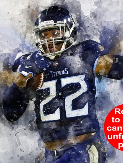 Derek Henry watercolor, Tennessee Titans wall art, Tennessee Titans Derek Henry Poster. Canvas, Derek Henry Tennessee Titans wall art