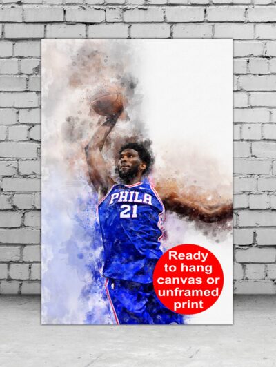 Joel Embiid watercolor, Philadelphia 76ers wall art, 76ers NBA Championship winner Canvas, Joel Embiid 76ers art wall