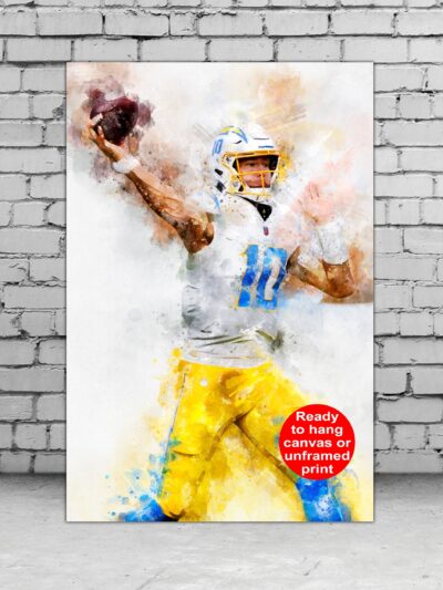Justin Herbert watercolor, Los Angeles Chargers wall art, Los Angeles Chargers Justin Herbert poster on Canvas, Justin Herbert