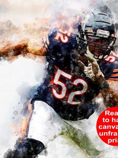 Kahalil Mack poster watercolor, Chicago wall art, Kahalil Mack Chicago Bears wall art poster,Chicago Bears wall art