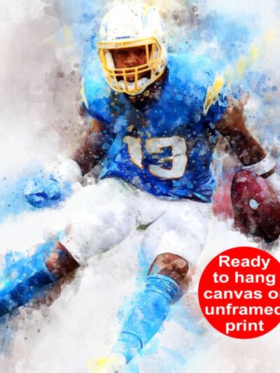 Keenan Allen watercolor, Los Angeles Chargers wall art, Los Angeles Chargers Kennan Allen poster on Canvas