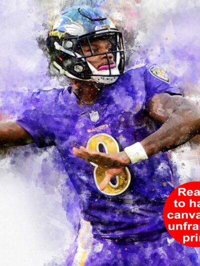 Lamar Jackson watercolor, Baltimore Ravens wall art, Baltimore Ravens, Lamar Jackson Football Canvas, Lamar Jackson Baltimore art wall