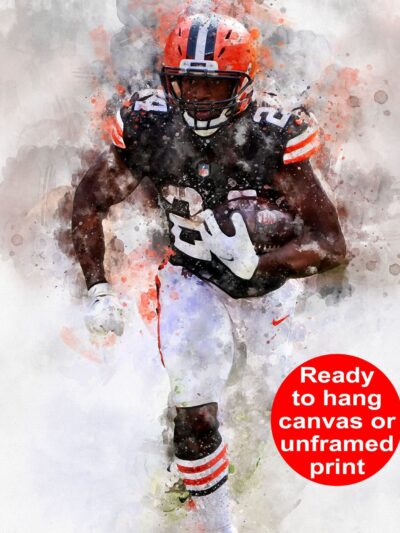 Nick Chubb watercolor, Cleveland Browns wall art, Cleveland Browns Nick Chubb Poster. Canvas, Nick Chubb Cleveland Browns wall art