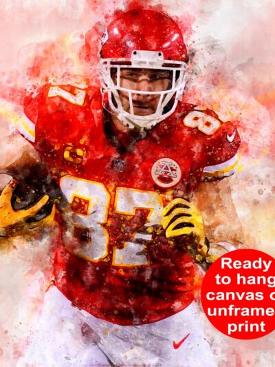 Travis Kelce watercolor, Kansas City Chiefs wall art, Kansas City Chiefs Travis Kelce poster on Canvas