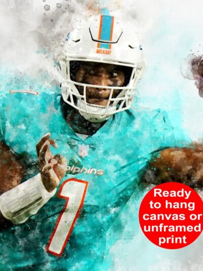 Tua Tagovailoa watercolor, Miami Dolphins wall art,  Miami Dolphins, Tua Tagovailoa Football Canvas, Tua Tagovailoa Miami Dolphins Wall art