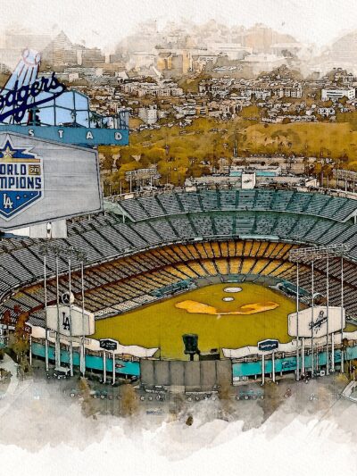 Canvas-Print of Dodger Stadium Artwork, Dodger Stadium watercolor sketch, Los Angeles Dodgers, Los Angeles Dodgers Collage,, Pro