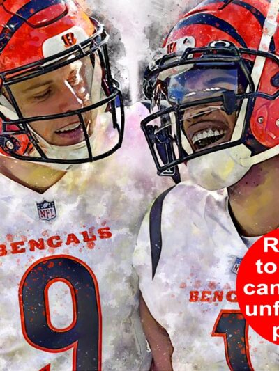 Joe Burrow and Ja'Marr Chase poster watercolor, Cincinnati Bengals Super Bowl, Joe Burrow Cincinnati Bengals poster. Ja/Marr Chase,