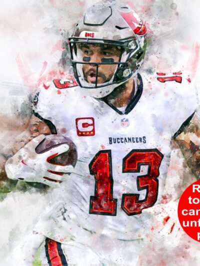 Mike Evans watercolor, Tampa Buccaneers  wall art, Tampa Buccaneers Mike Evans poster on Canvas,  Mike Evans