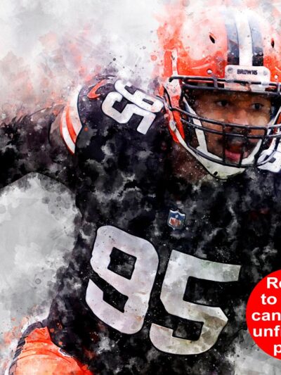 Myles Garrett watercolor, Cleveland Browns wall art, Cleveland Browns Myles Garrett Poster. Canvas, Myles Garrett Cleveland Browns wall art