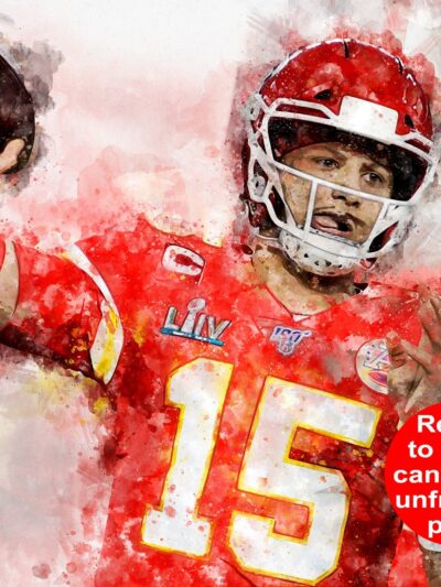 Patrick Mahomes watercolor, Kansas City Chiefs wall art, Chiefs Super Bowl Championship winner Canvas, Patrick Mahomes Kansas City art wall