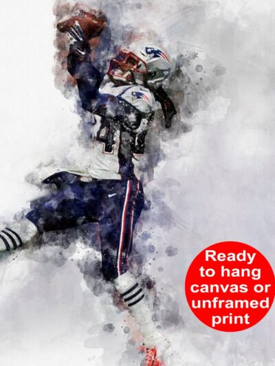 Stephon Gilmore watercolor, New England Patriots wall art, New England Patriots Stephon Gilmore poster on Canvas