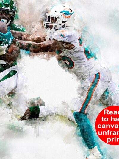 Xavien Howard watercolor, Miami Dolphins wall art, Miami Dolphins Xavien Howard poster on Canvas