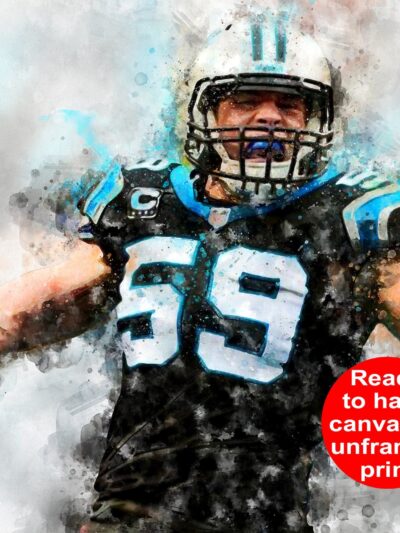 Luke Kuechly watercolor, Carolina Panthers wall art, Luke Kuechly Carolina Panthers wall art poster,  Carolina wall art