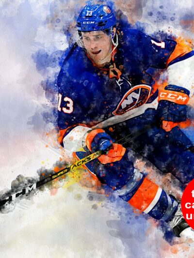 Mathew Barzal watercolor, New York Islanders wall art, Islanders Stanley Cup, Mathew Barzal Poster, New York Islanders hockey art wall