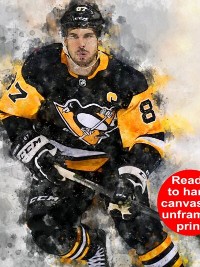 Sidney Crosby watercolor, Pittsburgh Penguins wall art, Penguins Stanley Cup winner Canvas watercolor, Sidney Crosby hockey art wall