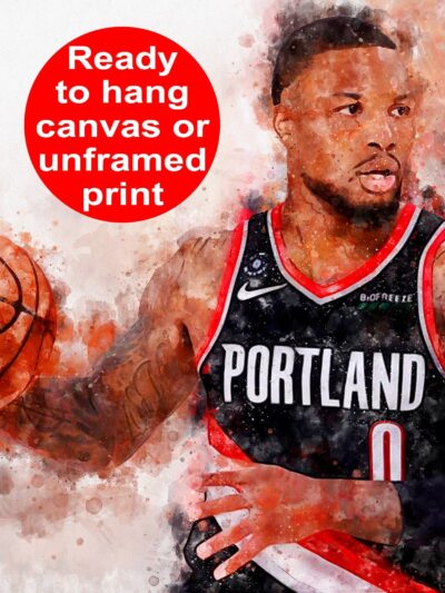 Damian Lillard watercolor, Trail Blazers wall art, Trail Blazers NBA Championship winner Canvas, Damian Lillard Trail Blazers art wall