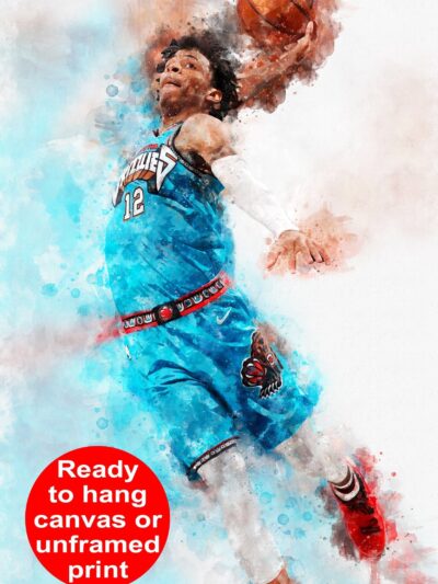 Ja Morant watercolor, Memphis Grizzlies wall art, Memphis Grizzlies NBA Championship winner Canvas, Ja Morant Grizzlies art wall